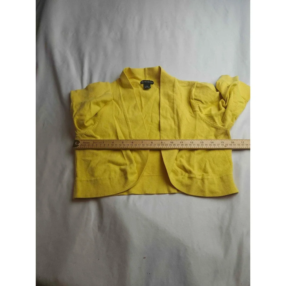 New Directions Yellow Cropped Cardigan Shrug Mock Neck Elbow Sleeve Womens M